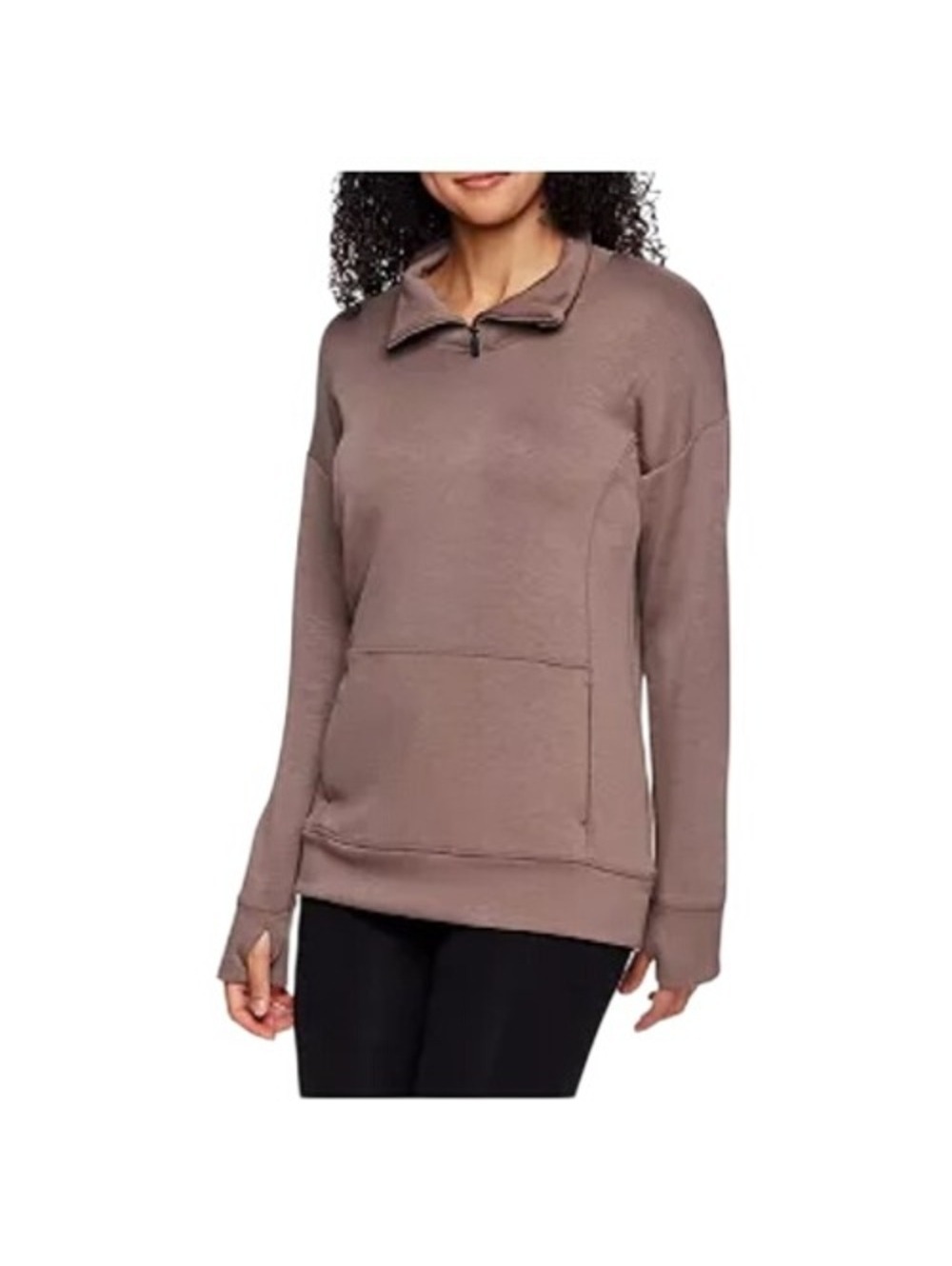 Gaiam Women's Deep Taupe Hudson Mock Neck Quarter Zip Pullover Tunic Size L